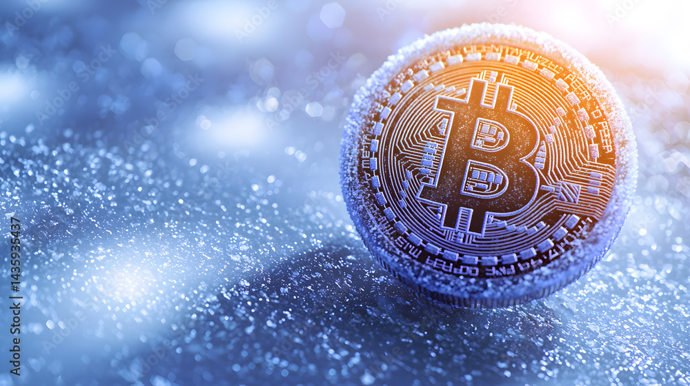Poster floating bitcoin visualization digital realm graphic art futuristic environment abstract viewpoint c