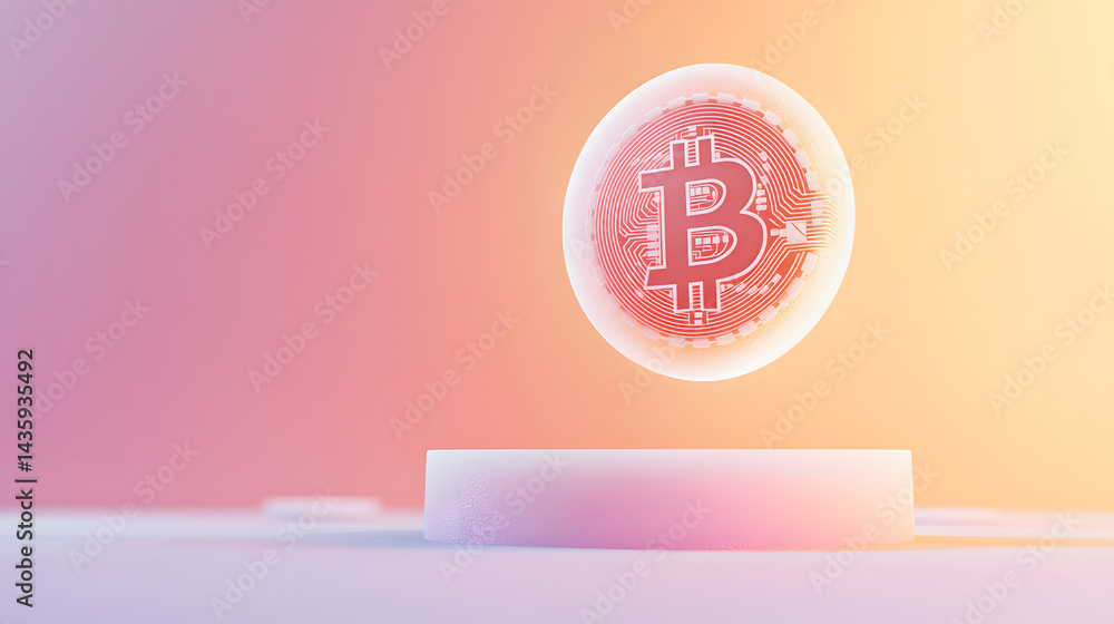 Poster floating bitcoin visualization digital realm graphic design abstract environment aesthetic viewpoint