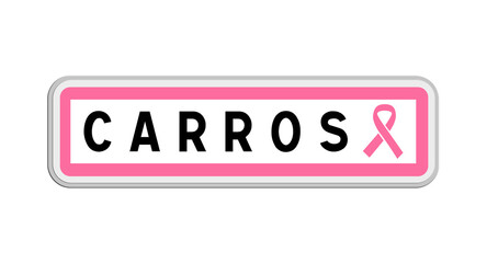 Panneau de sortie de Carros, Alpes-Maritimes, Provence-Alpes-Côte d'Azur avec Ruban Octobre Rose