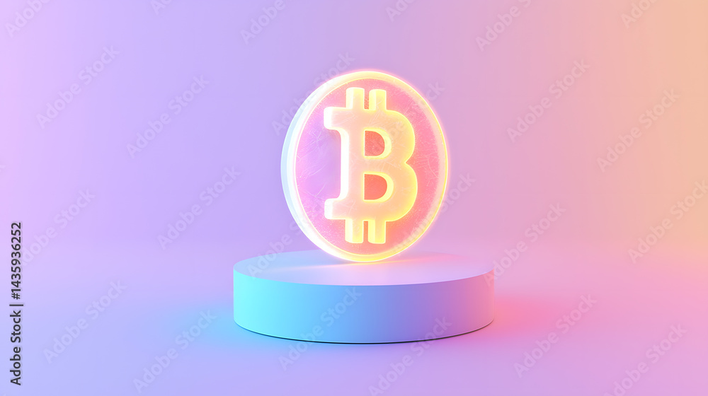 Poster illuminated bitcoin symbol digital financial space 3d visualization futuristic environment conceptua