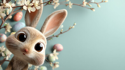 Close-Up Cute Bunny Peeking from Blossoms