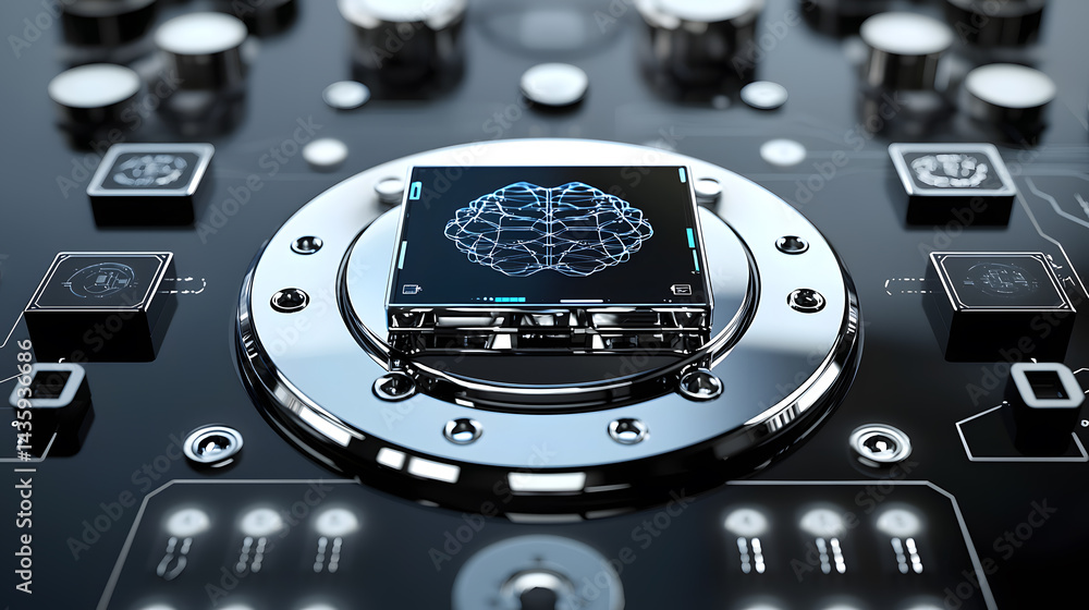 Poster advanced neural ai chip visualization technology lab digital artwork futuristic environment close-up