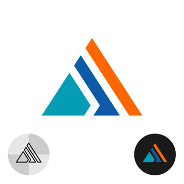 Triangle abstract logo with two parallel lines through. Finance business, real estate or mountain travel concept themes