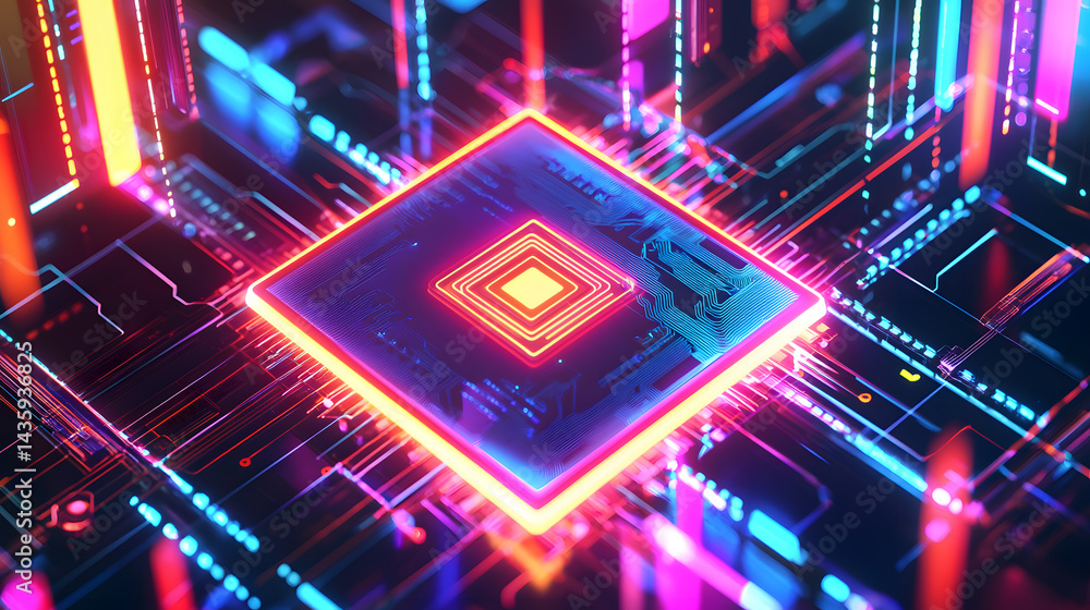 Poster innovative neural ai chip visualization technology hub digital art futuristic environment close-up h