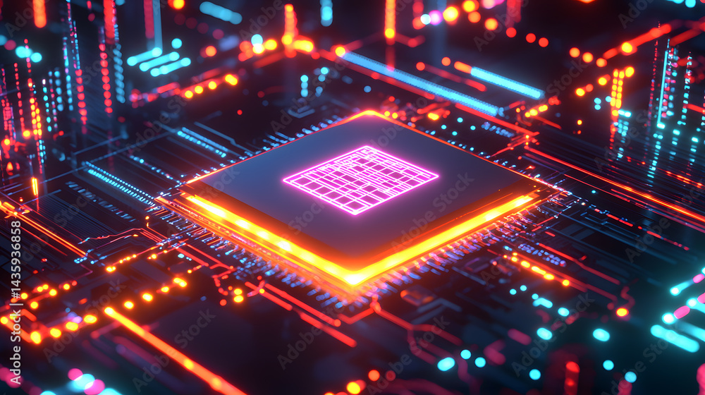 Poster high-resolution visualization of a neural ai chip technology lab digital art futuristic environment 