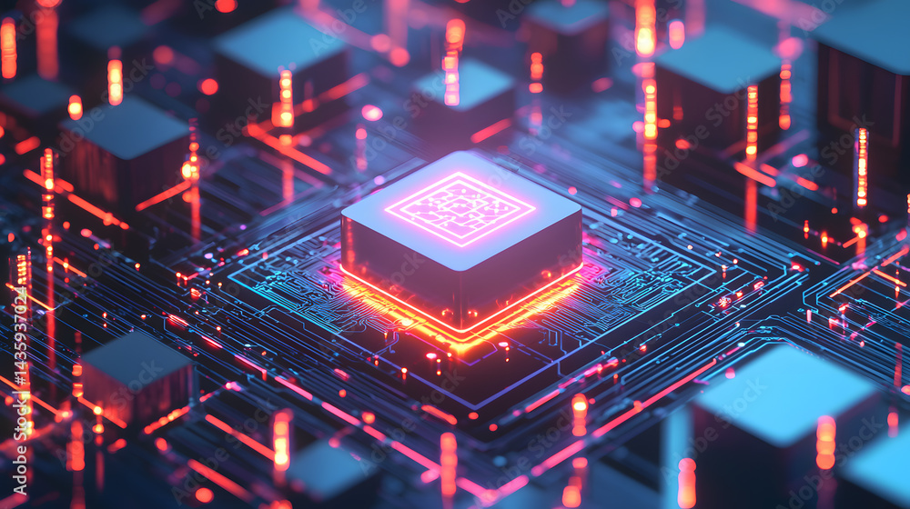 Poster innovative neural ai chip technology digital environment high-resolution visualization futuristic co