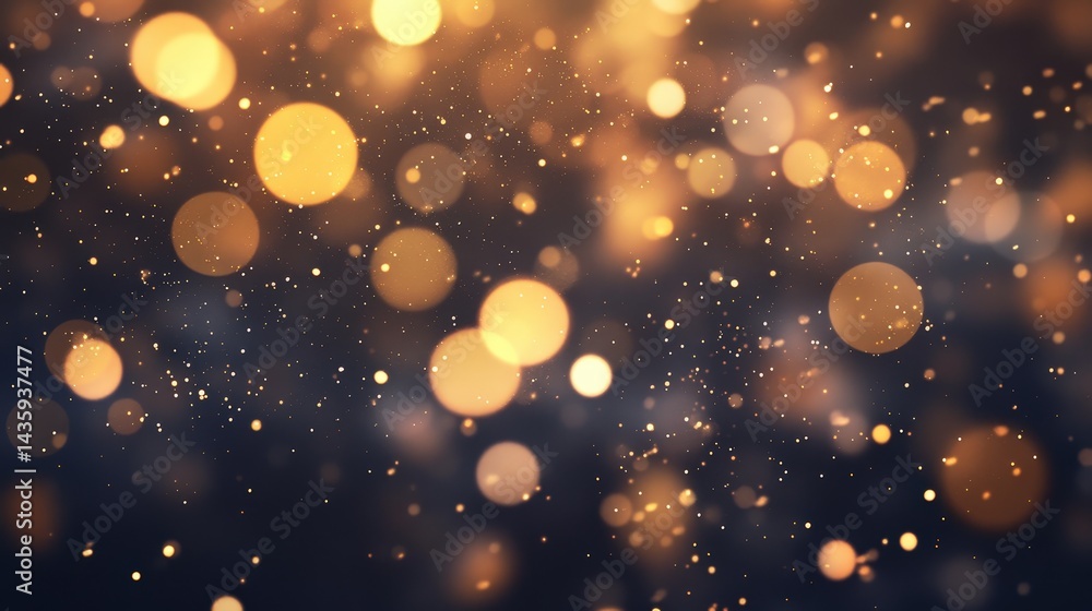 Poster luxurious gold bokeh glow with softly scattered light reflections creating a festive look.