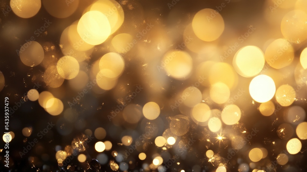 Poster luxurious gold bokeh glow with softly scattered light reflections creating a festive look.