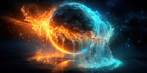 Cosmic Energy Sphere with Orange and Blue Shockwaves