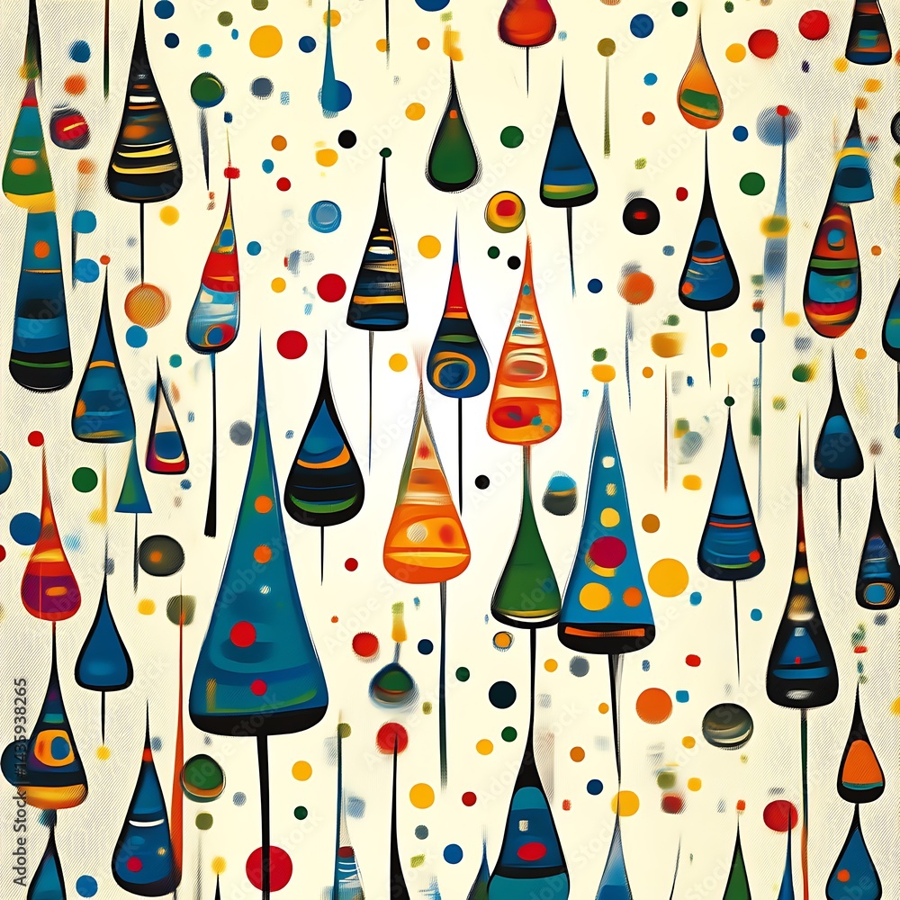 Poster colorful abstract pattern of stylized trees with dots