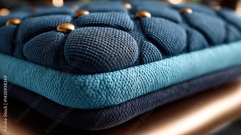 Poster textured fabric cushion with intricate patterns and contrasting colors on display in a cozy interior