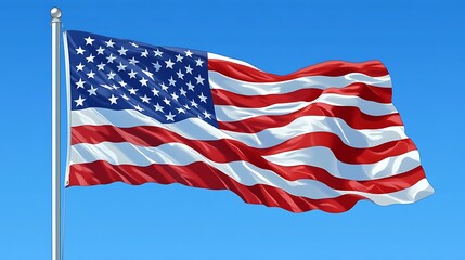 American flag waving proudly against a clear blue sky