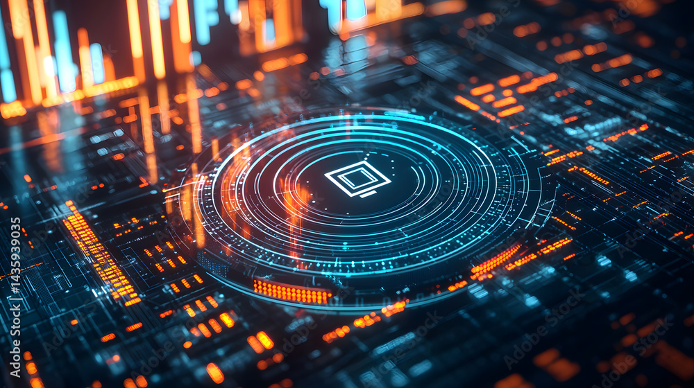 Poster visualizing wireless data transmission high-definition technology concept digital environment futuri
