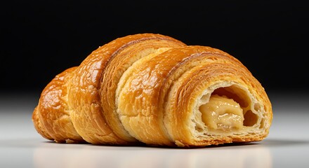 Naklejka premium Golden Croissant Delight: Freshly Baked Pastry