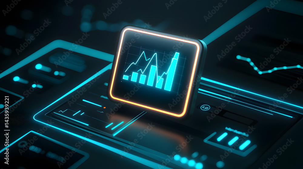 Poster floating business analytics chart in a dark digital environment futuristic visualization technology 