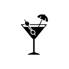 Cocktail Glass Icon with Olive and Umbrella