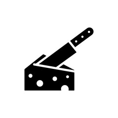 Cheese Block Icon with Knife Cutting It