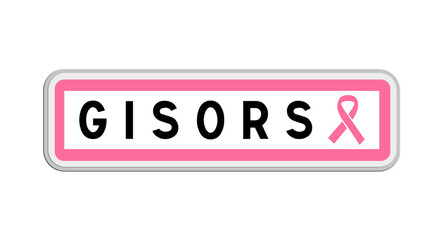 Panneau de sortie de Gisors, Eure, Normandie avec Ruban Octobre Rose