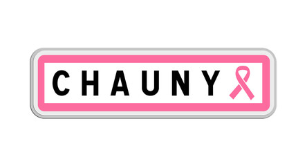 Panneau de sortie de Chauny, Aisne, Hauts-de-France avec Ruban Octobre Rose