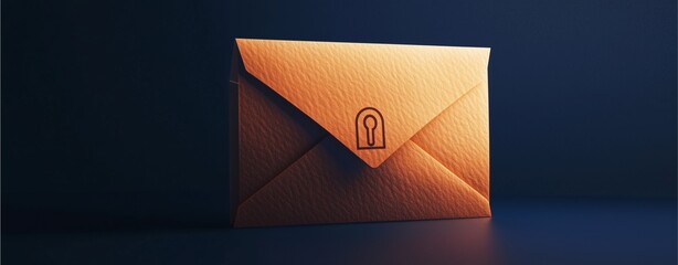 Secure Message: An elegant envelope with a subtle padlock emblem, rendered in a warm, metallic tone, exudes a sense of confidentiality and the secure exchange of information.