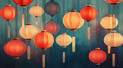 A geometric Chinese lantern design with soft gradients, perfect for a contemporary aesthetic.