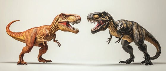 Fototapeta premium Majestic dinosaur in prehistoric swamp. Golden hour light, lush vegetation.