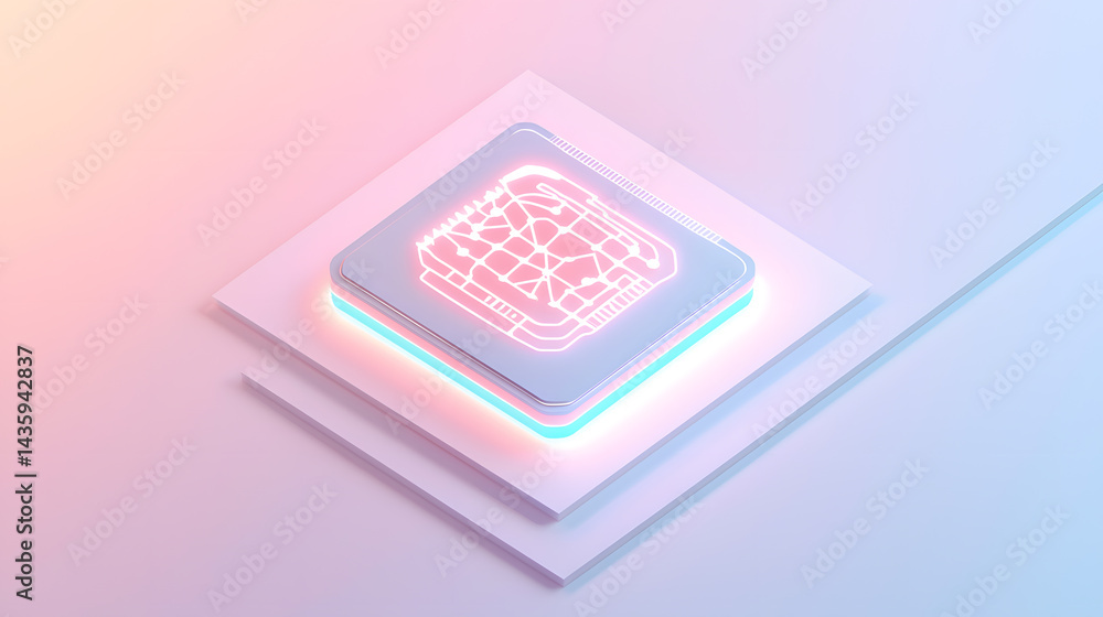Poster innovative neural ai chip icon floating in abstract digital space technology environment graphic des