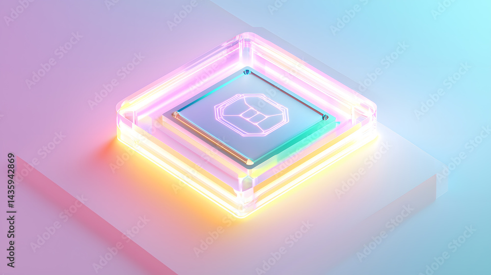 Poster floating neural ai chip icon digital realm graphic design futuristic environment close-up view techn