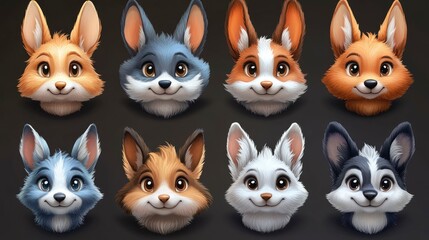 Adorable Cartoon Animal Portraits Eight Happy Bunny and Puppy Faces