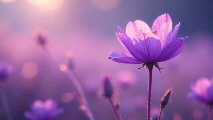 Fototapeta premium A Delicate Purple Blossom Bathed in the Soft Glow of Dawn's Golden Light