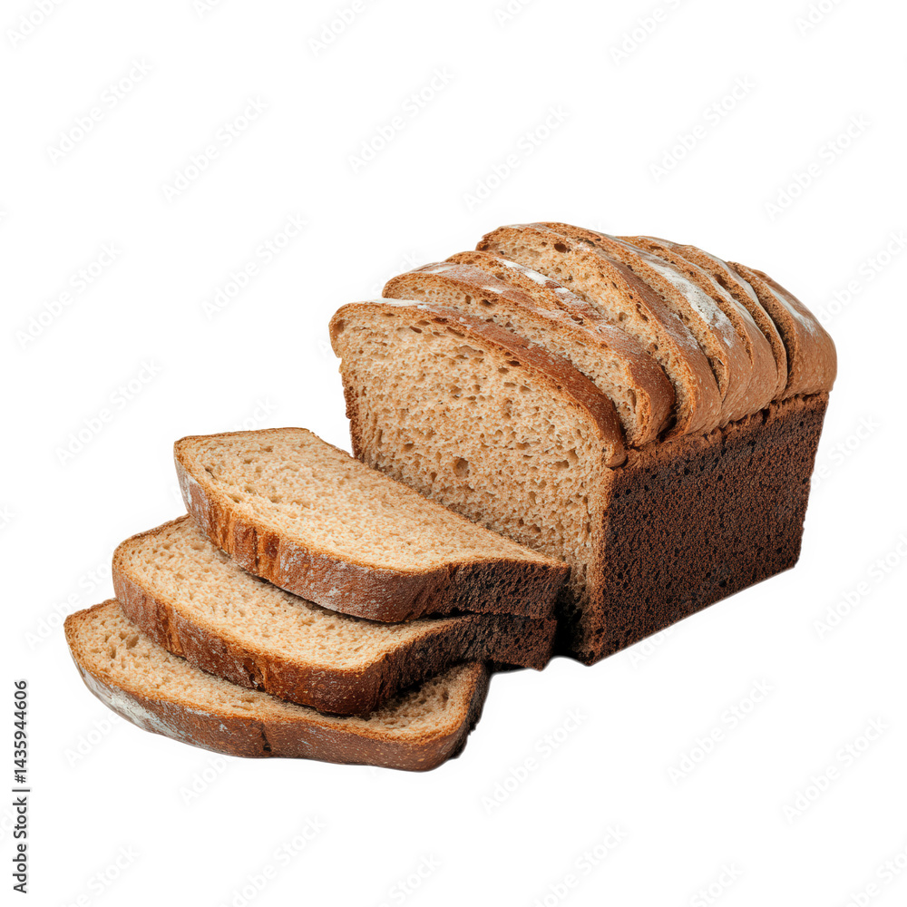 Aufkleber loaf of sliced brown bread. showcasing its soft texture and rich color the bread is neatly arranged 