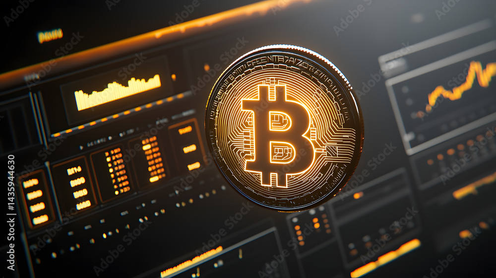 Poster dynamic bitcoin visualization in financial analytics cryptocurrency insights digital assets professi