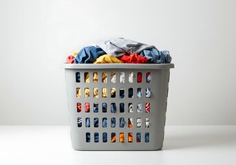Grey Laundry Basket Overflowing with Clothes