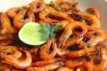 Spicy Fried Shrimp, Asian Food.