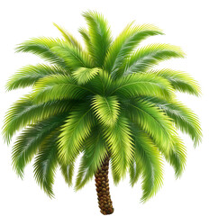 Fototapeta premium Lush Green Palm Tree with Vibrant Fronds Showcasing Tropical Foliage Against Transparent Background