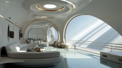 Futuristic Interior of a Luxury Space Habitat with Scenic View