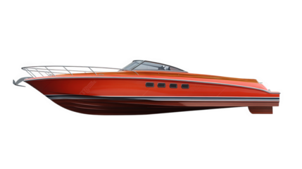 a sleek. modern speedboat with a vibrant orange exterior and a streamlined design. emphasizing both aesthetics and functionality for leisure activities on the water