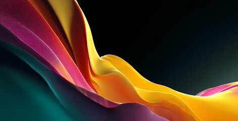 Abstract, fluid, and colorful shapes in the dark, a 3D rendering illustration on a black background with space for text or design. Generative AI