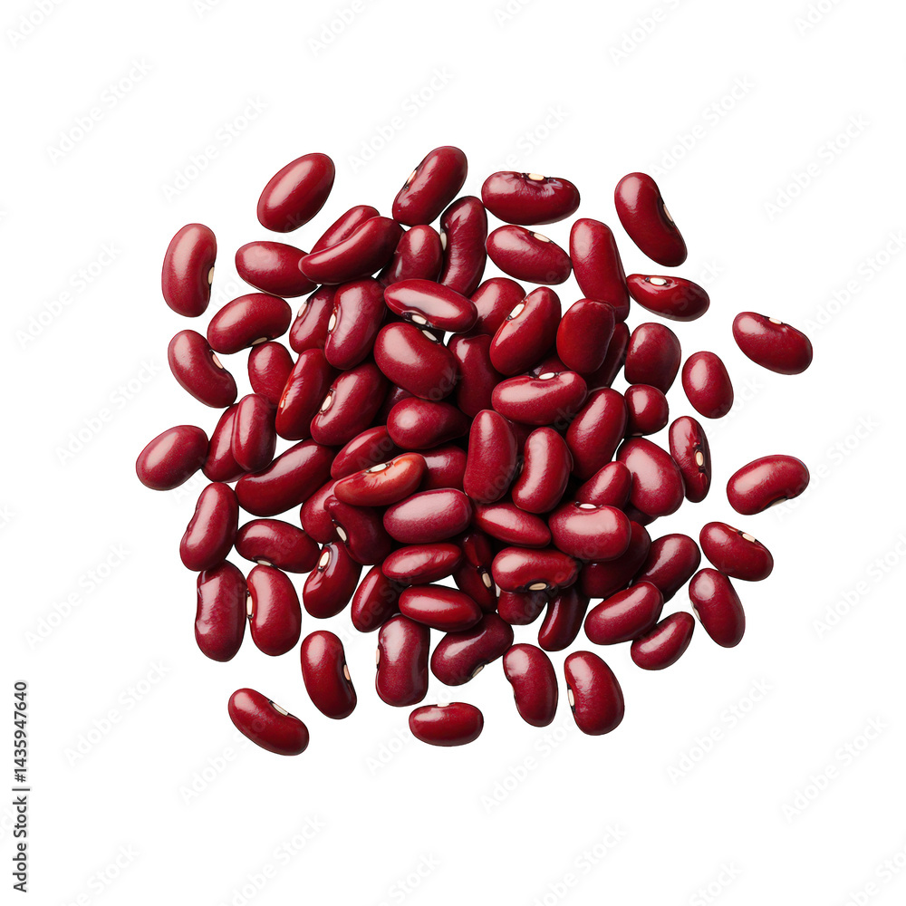 Poster pile of shiny red kidney beans. showcasing their smooth. oval shape and vibrant color against a tran