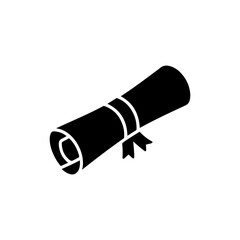 Black Filled Diploma Scroll with Ribbon Icon