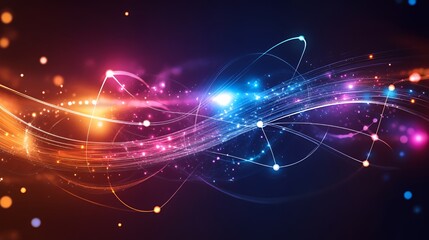 Obraz premium Colorful abstract light trails against a dark background creating a vibrant atmosphere.