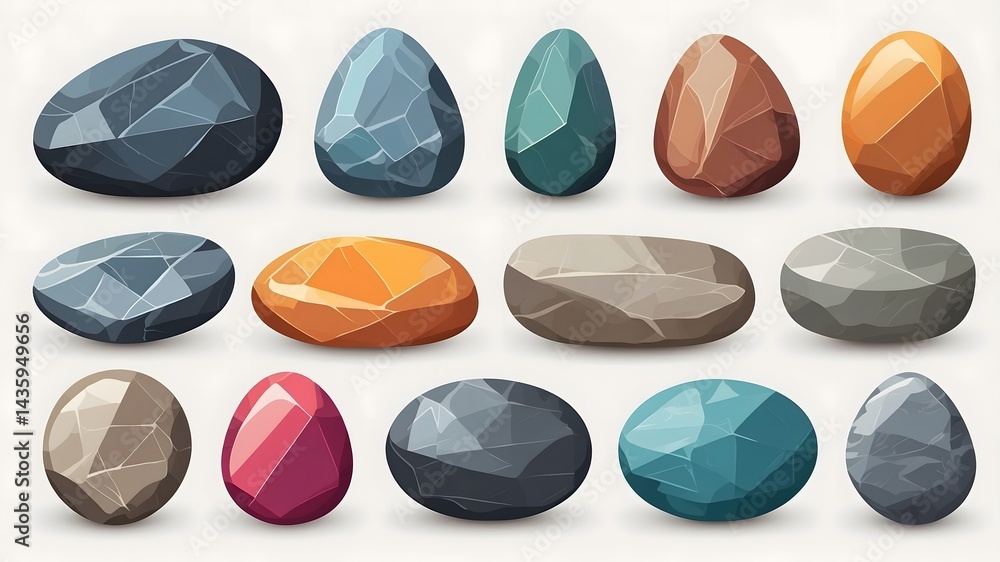 Fototapete a collection of colorful pebbles, each with a unique shape and texture, arranged against a neutral b