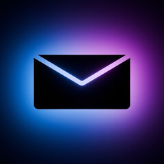 Email, Message, Mail icon with Blue and Purple Neon Light on Dark Background.