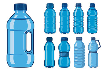 Plastic Water Bottles Set Isolated White