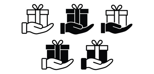 Gift Icons Depicting Hands Offering Presents Vector Design Illustration Black White Color