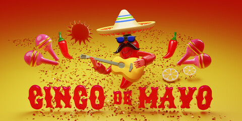 Cinco de Mayo text. Mexican holiday banner Mexican Cinco de Mayo celebration and fiesta party. 3d render.
