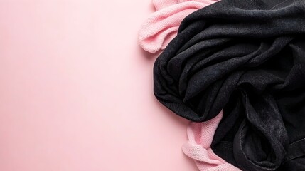 Fototapeta premium Pink and black fabric textures on pink background. Perfect for fashion, textile, and design projects.