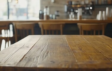 Wooden table in a cafe