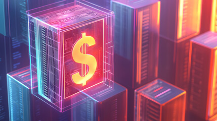 Fototapeta premium Glowing dollar illustration digital finance graphic design futuristic environment close-up viewpoint modern concept
