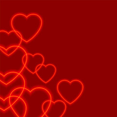 Red neon hearts background, Valentines day pattern, vector illustration.
